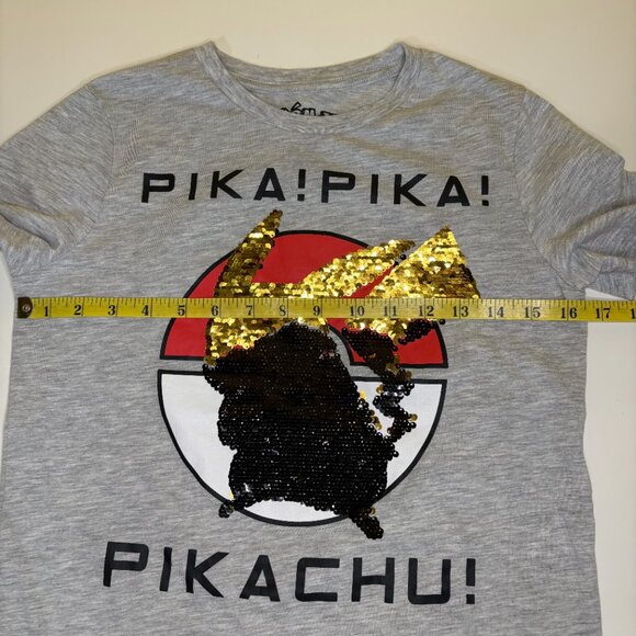 Pokémon Pika Pika Pikachu Reverse Sequin T-shirt Boys Size Large Graphic Anime‎ - Picture 3 of 5
